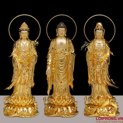 Tượng phật Tây Phương Tam Thánh bằng đồng dát vàng ấn bảo cao 48 – 65 – 90 – 106 cm