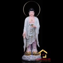 Tượng phật Tây Phương Tam Thánh bằng bột đá sơn viền hoa cao 48 – 65 – 90 cm