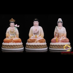 Tượng phật Tây Phương Tam Thánh bột đá vẽ gấm cao  30 – 40 – 48 cm