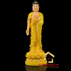 Tượng phật Tây Phương Tam Thánh đứng đài sen bằng bột đá thạch anh viền vàng