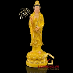 Tượng phật Tây Phương Tam Thánh đứng đài sen bằng bột đá thạch anh viền vàng