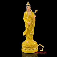 Tượng phật Tây Phương Tam Thánh đứng đài sen bằng bột đá thạch anh viền vàng