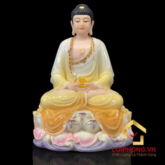 Tượng phật Tây Phương Tam Thánh trắng hồng ngồi đế non nước cao 30 – 40 – 48 cm