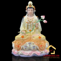 Tượng phật Tây Phương Tam Thánh trắng hồng ngồi đế non nước cao 30 – 40 – 48 cm