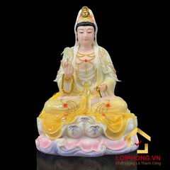 Tượng phật Tây Phương Tam Thánh trắng hồng ngồi đế non nước cao 30 – 40 – 48 cm