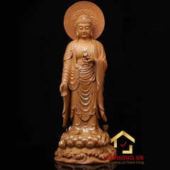 Tượng Phật Tây Phương Tam Thánh Đứng Đế Non Nước Viền Vàng Bằng Gỗ Đài Loan Cao Cấp cao 48-65cm
