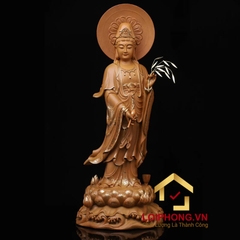 Tượng Phật Tây Phương Tam Thánh Đứng Đế Non Nước Viền Vàng Bằng Gỗ Đài Loan Cao Cấp cao 48-65cm