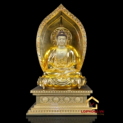 Tượng Phật Tây Phương Tam Thánh Ngồi Đế Kim Cang Bằng Đồng Đài Loan Dát Vàng cao 40-48-70cm
