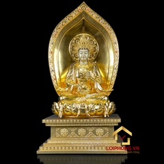 Tượng Phật Tây Phương Tam Thánh Ngồi Đế Kim Cang Bằng Đồng Đài Loan Dát Vàng cao 40-48-70cm