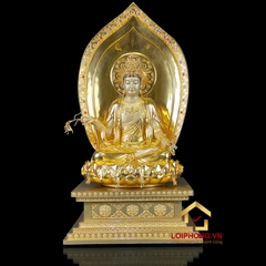Tượng Phật Tây Phương Tam Thánh Ngồi Đế Kim Cang Bằng Đồng Đài Loan Dát Vàng cao 40-48-70cm