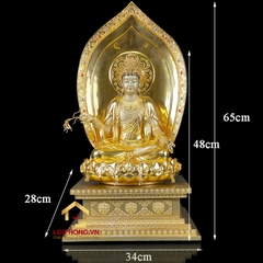 Tượng Phật Tây Phương Tam Thánh Ngồi Đế Kim Cang Bằng Đồng Đài Loan Dát Vàng cao 40-48-70cm