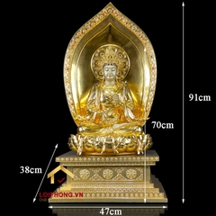 Tượng Phật Tây Phương Tam Thánh Ngồi Đế Kim Cang Bằng Đồng Đài Loan Dát Vàng cao 40-48-70cm