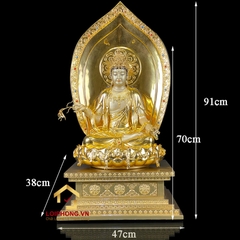 Tượng Phật Tây Phương Tam Thánh Ngồi Đế Kim Cang Bằng Đồng Đài Loan Dát Vàng cao 40-48-70cm