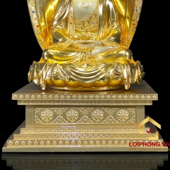 Tượng Phật Tây Phương Tam Thánh Ngồi Đế Kim Cang Bằng Đồng Đài Loan Dát Vàng cao 40-48-70cm
