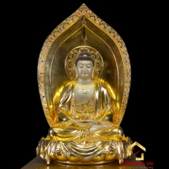 Tượng Phật Tây Phương Tam Thánh Ngồi Đế Kim Cang Bằng Đồng Đài Loan Dát Vàng cao 40-48-70cm