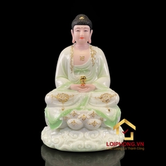 Tượng phật Tây Phương Tam Thánh Bằng Bột Đá Cẩm Thạch Thiên Thanh Viền Vàng cao 30-40-48cm