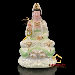 Tượng phật Tây Phương Tam Thánh Bằng Bột Đá Cẩm Thạch Thiên Thanh Viền Vàng cao 30-40-48cm