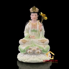 Tượng phật Tây Phương Tam Thánh Bằng Bột Đá Cẩm Thạch Thiên Thanh Viền Vàng cao 30-40-48cm