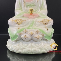 Tượng phật Tây Phương Tam Thánh Bằng Bột Đá Cẩm Thạch Thiên Thanh Viền Vàng cao 30-40-48cm
