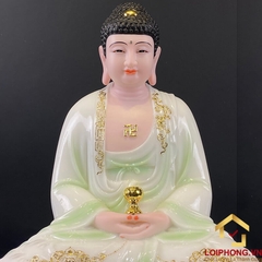 Tượng phật Tây Phương Tam Thánh Bằng Bột Đá Cẩm Thạch Thiên Thanh Viền Vàng cao 30-40-48cm