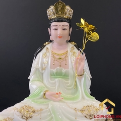 Tượng phật Tây Phương Tam Thánh Bằng Bột Đá Cẩm Thạch Thiên Thanh Viền Vàng cao 30-40-48cm