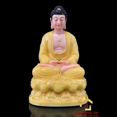 Tượng Phật Tây Phương Tam Thánh Ngồi Đài Sen Bằng Bột Đá Thạch Anh Viền Vàng cao từ 30 – 65cm