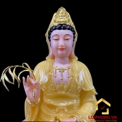 Tượng Phật Tây Phương Tam Thánh Ngồi Đài Sen Bằng Bột Đá Thạch Anh Viền Vàng cao từ 30 – 65cm