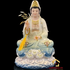 Tượng Phật Tây Phương Tam Thánh Ngồi Đế Mây Bằng Bột Đá Sơn Xanh Cao Cấp cao từ 30 – 48cm