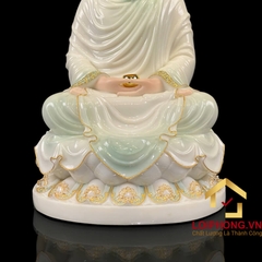 Tượng phật Thích Ca ngồi đài sen bằng bột đá màu thiên thanh