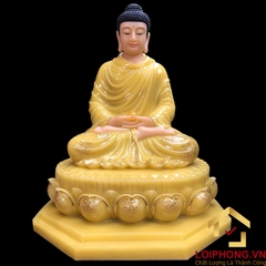 Tượng phật Thích Ca ngồi đài sen đế 8 cạnh viền vàng cao 91 cm