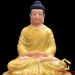 Tượng phật Thích Ca ngồi đài sen đế 8 cạnh viền vàng cao 91 cm