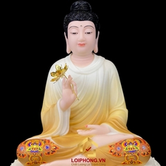 Tượng Phật Thích Ca Ngồi Đế Hoa Sen Vẽ Hoa Bằng Bột Đá Sơn Cao 40cm, 48cm