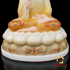 Tượng Phật Thích Ca Ngồi Đế Hoa Sen Vẽ Hoa Bằng Bột Đá Sơn Cao 40cm, 48cm