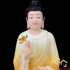 Tượng Phật Thích Ca Ngồi Đế Hoa Sen Vẽ Hoa Bằng Bột Đá Sơn Cao 40cm, 48cm