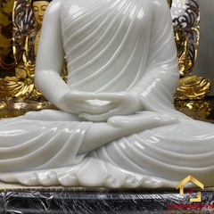 Tượng Phật Thích Ca Tĩnh Tâm Bằng Ngọc Hán Bạch Kích Thước 75cm x 50cm x 30cm