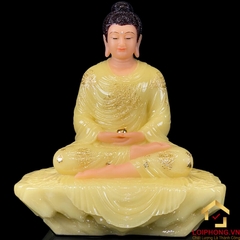 Tượng Phật Thích Ca Thành Đạo Ngồi Tĩnh Tâm Bằng Bột Đá Thạch Anh Viền Vàng Cao 48cm, 90cm
