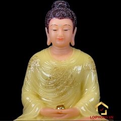 Tượng Phật Thích Ca Thành Đạo Ngồi Tĩnh Tâm Bằng Bột Đá Thạch Anh Viền Vàng Cao 48cm, 90cm