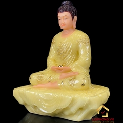 Tượng Phật Thích Ca Thành Đạo Ngồi Tĩnh Tâm Bằng Bột Đá Thạch Anh Viền Vàng Cao 48cm, 90cm