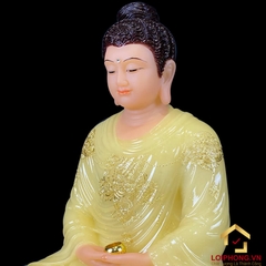 Tượng Phật Thích Ca Thành Đạo Ngồi Tĩnh Tâm Bằng Bột Đá Thạch Anh Viền Vàng Cao 48cm, 90cm