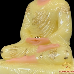 Tượng Phật Thích Ca Thành Đạo Ngồi Tĩnh Tâm Bằng Bột Đá Thạch Anh Viền Vàng Cao 48cm, 90cm
