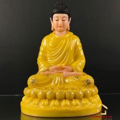 Tượng Phật Thích Ca Ngồi Tĩnh Tâm Đế Hoa Sen Bằng Bột Đá Thạch Anh Viền Vàng Cao 30 – 48cm