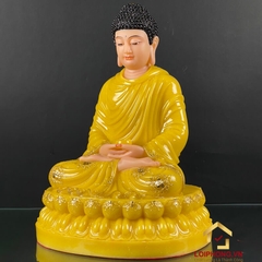 Tượng Phật Thích Ca Ngồi Tĩnh Tâm Đế Hoa Sen Bằng Bột Đá Thạch Anh Viền Vàng Cao 30 – 48cm