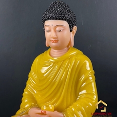 Tượng Phật Thích Ca Ngồi Tĩnh Tâm Đế Hoa Sen Bằng Bột Đá Thạch Anh Viền Vàng Cao 30 – 48cm