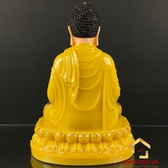 Tượng Phật Thích Ca Ngồi Tĩnh Tâm Đế Hoa Sen Bằng Bột Đá Thạch Anh Viền Vàng Cao 30 – 48cm