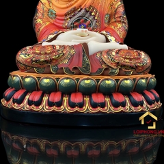 Tượng Phật Thích Ca Tĩnh Tâm Ngồi Đài Sen Bằng Bột Đá Vẽ Gấm Đỏ Cao 48 cm