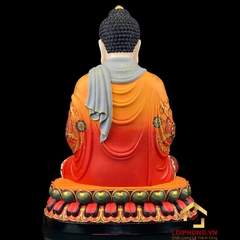 Tượng Phật Thích Ca Tĩnh Tâm Ngồi Đài Sen Bằng Bột Đá Vẽ Gấm Đỏ Cao 48 cm