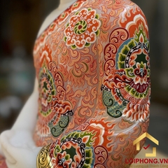 Tượng Phật Thích Ca Tĩnh Tâm Bằng Ngọc Hán Bạch Vẽ Gấm Cao 40cm (Tổng Đế 48cm)