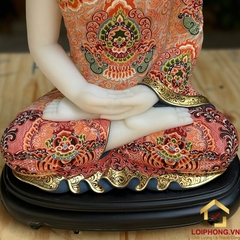 Tượng Phật Thích Ca Tĩnh Tâm Bằng Ngọc Hán Bạch Vẽ Gấm Cao 40cm (Tổng Đế 48cm)
