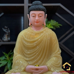 Tượng Phật Thích Ca Tĩnh Tâm Ngồi Đài Sen Tám Cạnh Bằng Bột Đá Thạch Anh Viền Vàng Cao 40cm