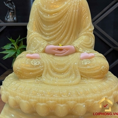 Tượng Phật Thích Ca Tĩnh Tâm Ngồi Đài Sen Tám Cạnh Bằng Bột Đá Thạch Anh Viền Vàng Cao 40cm